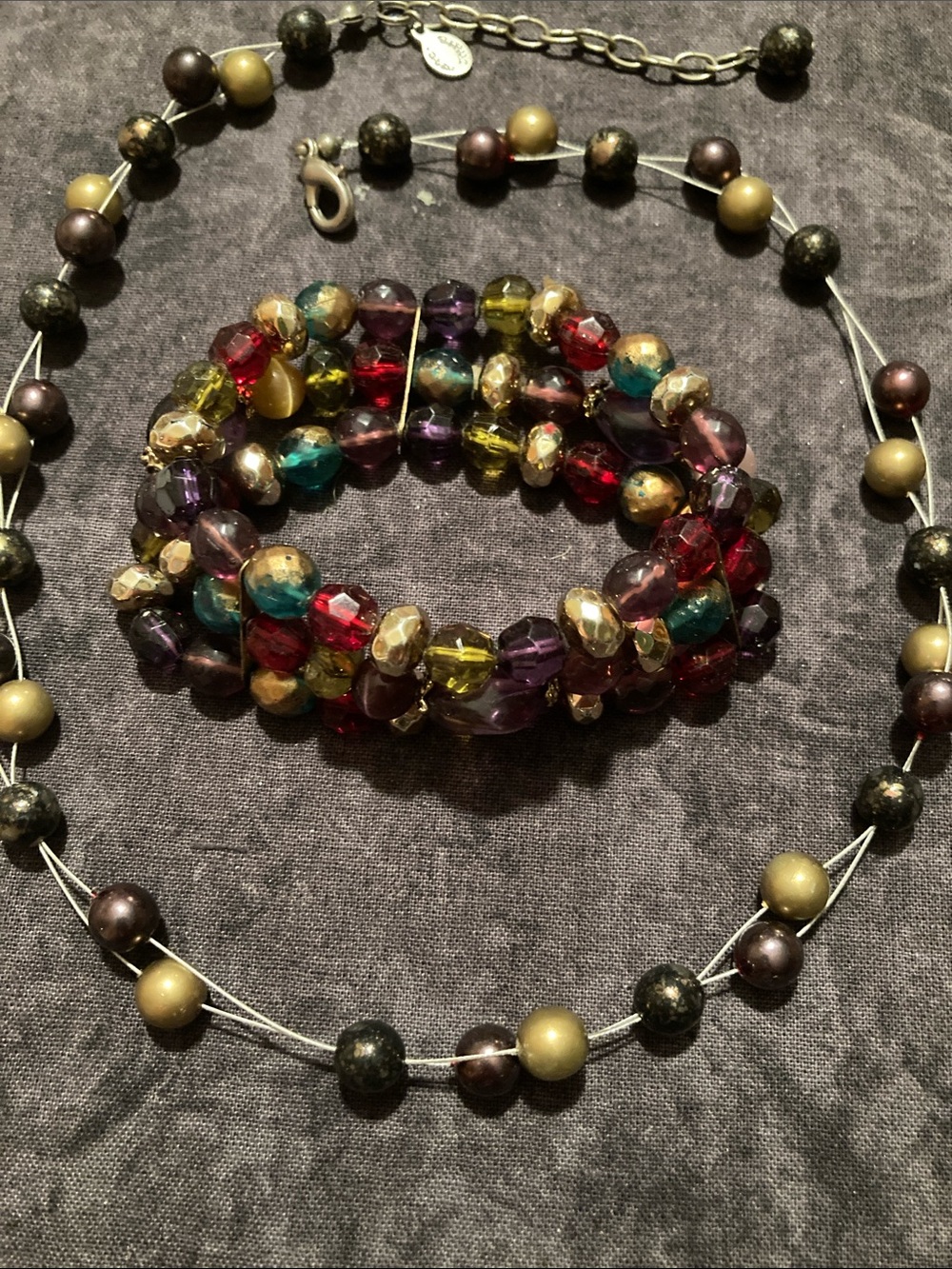 Multicolor beaded necklace bracelet jewelry bundle